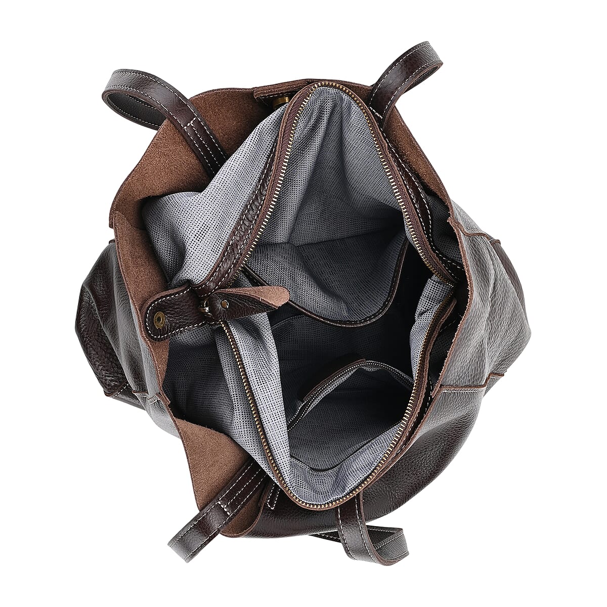 Italy Retro Noble Collection Dark Brown Genuine Leather Tote Bag image number 4