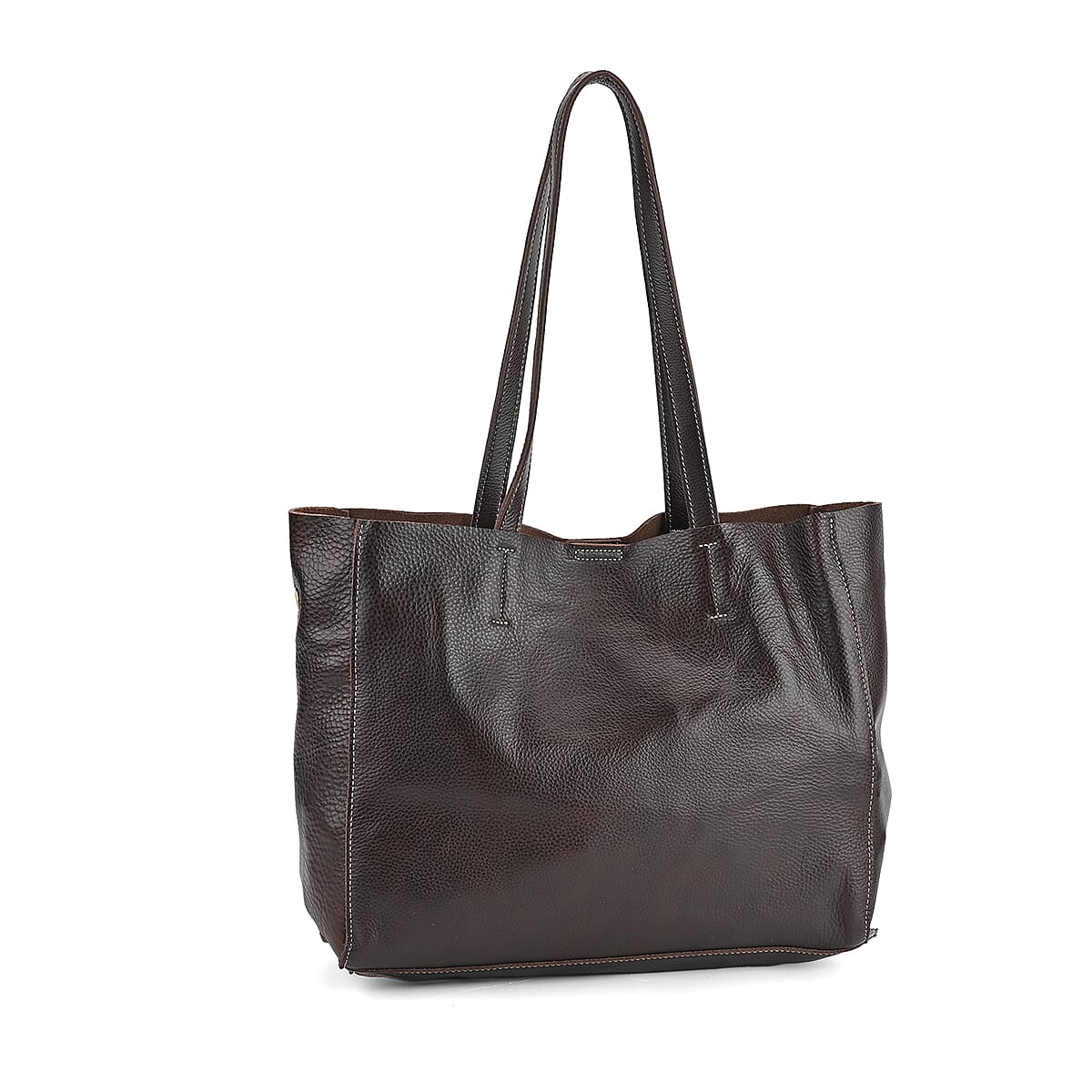 Italy Retro Noble Collection Dark Brown Genuine Leather Tote Bag image number 5