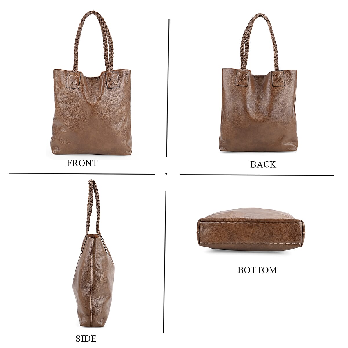 Italy Retro Noble Collection Light Brown Genuine Leather Tote Bag with Chic Woven Double Handle image number 3
