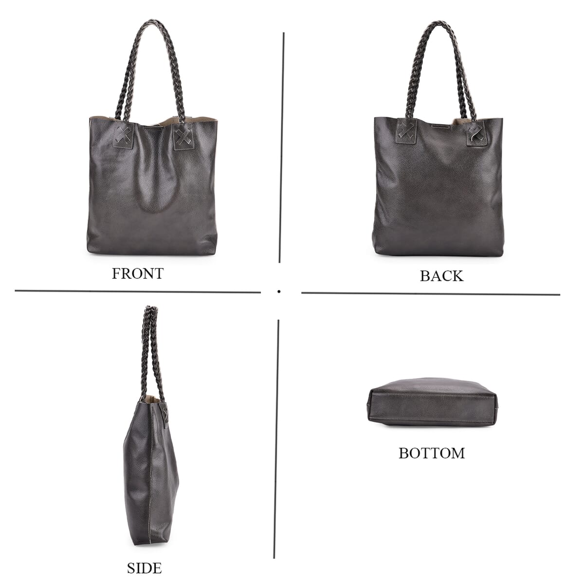 Italy Retro Noble Collection Gray Genuine Leather Tote Bag with Chic Woven Double Handle image number 3