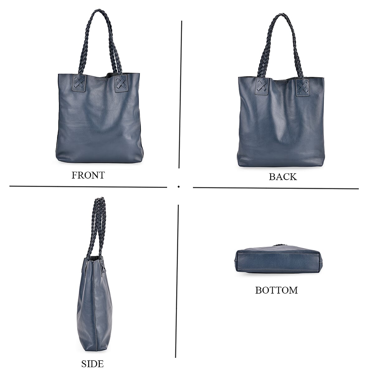 Italy Retro Noble Collection Blue Genuine Leather Tote Bag with Chic Woven Double Handle image number 3