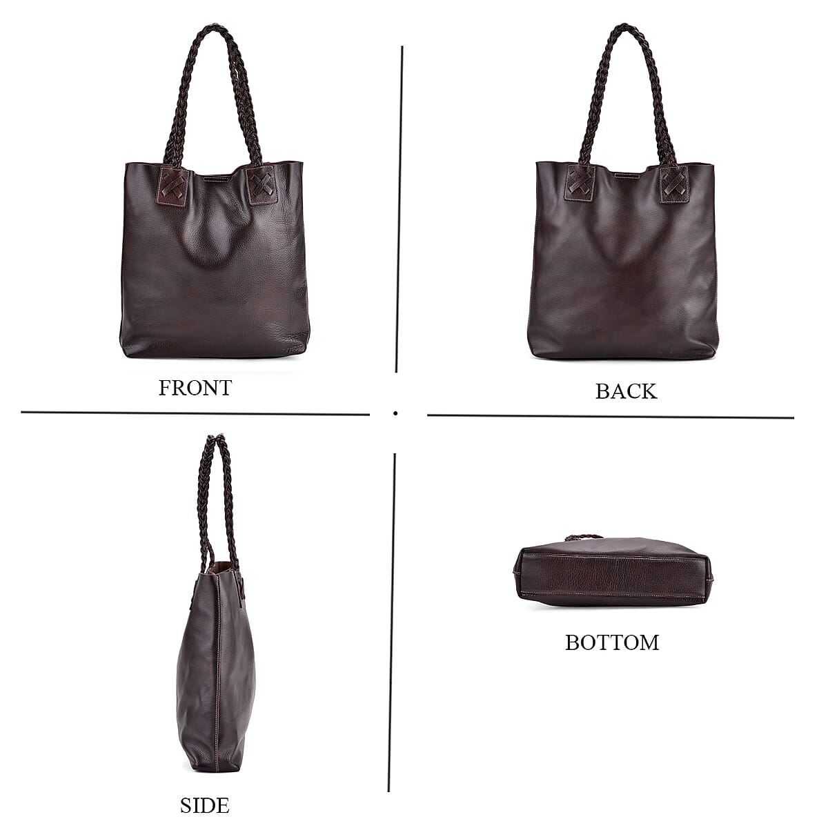 Italy Retro Noble Collection Brown Genuine Leather Tote Bag with Chic Woven Double Handle image number 3