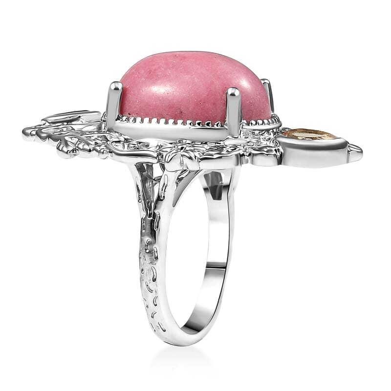 Karis Rhodonite and Multi Gemstone 15.30 ctw Ring in Platinum Bond (Size 10.0)