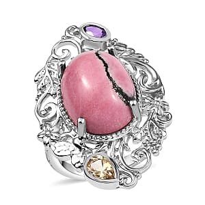 Karis Rhodonite and Multi Gemstone 15.30 ctw Ring in Platinum Bond (Size 7.0)