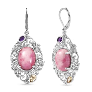 Karis Rhodonite and Multi Gemstone 18.80 ctw Lever Back Earrings in Platinum Bond 
