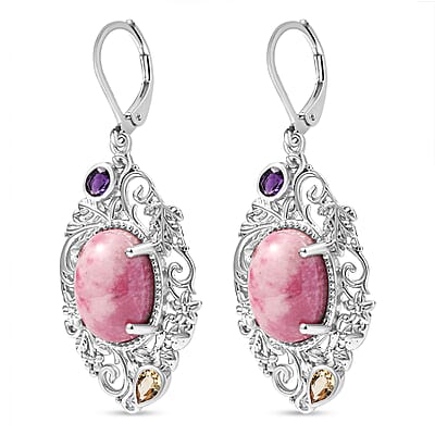 Karis Rhodonite and Multi Gemstone 18.80 ctw Lever Back Earrings in Platinum Bond 