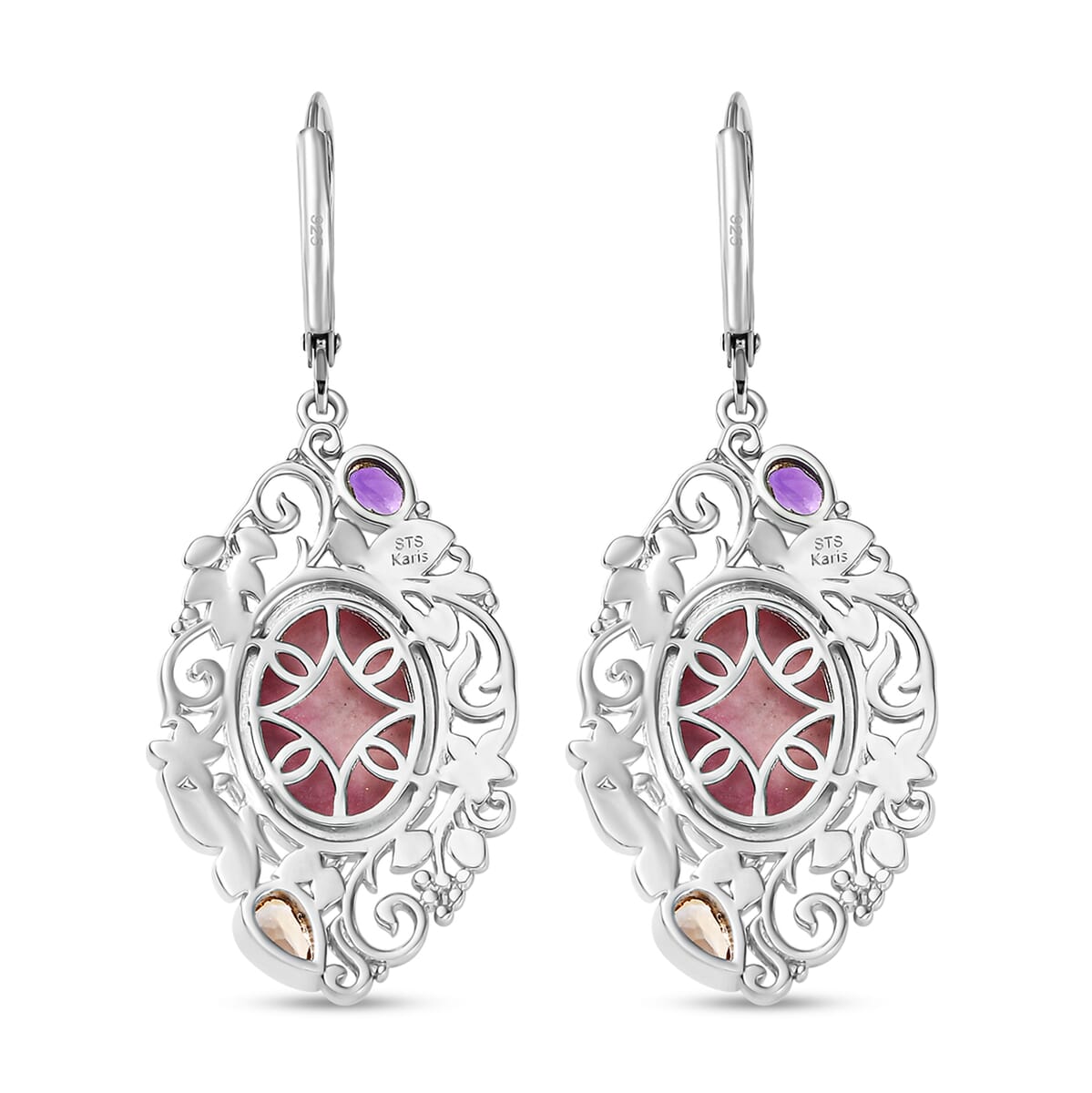 Karis Rhodonite and Multi Gemstone 18.80 ctw Lever Back Earrings in Platinum Bond  image number 5