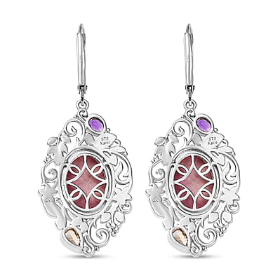 Karis Rhodonite and Multi Gemstone 18.80 ctw Lever Back Earrings in Platinum Bond 
