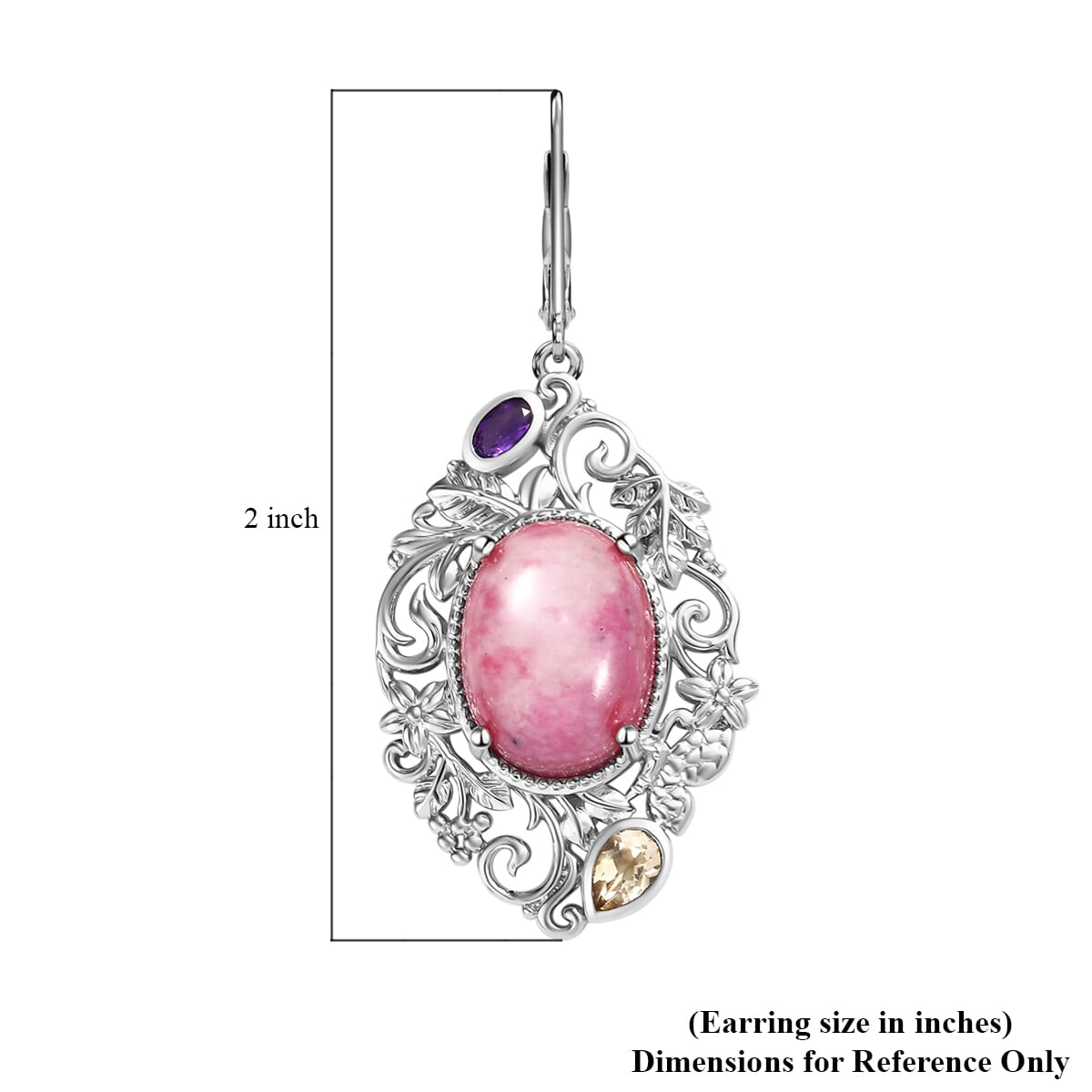 Karis Rhodonite and Multi Gemstone 18.80 ctw Lever Back Earrings in Platinum Bond  image number 6