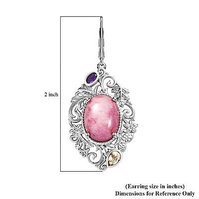 Karis Rhodonite and Multi Gemstone 18.80 ctw Lever Back Earrings in Platinum Bond 