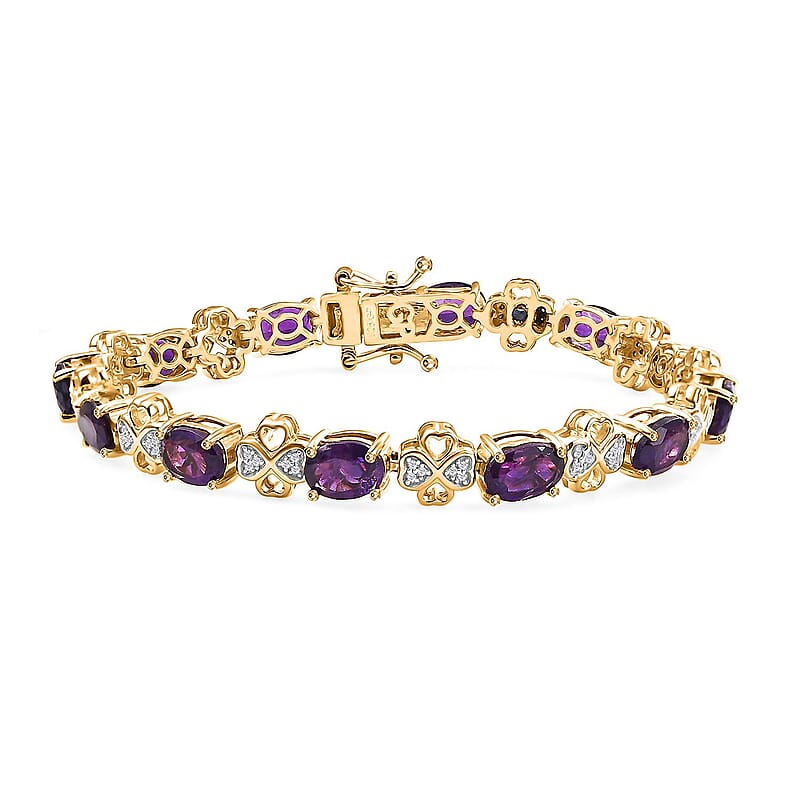 GP Amore Collection African Amethyst and White Zircon 8.90 ctw Bracelet in 18K Vermeil Yellow Gold Over Sterling Silver (6.50 In)