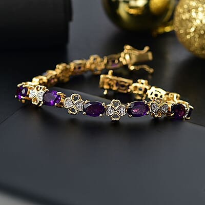 GP Amore Collection African Amethyst and White Zircon 8.90 ctw Bracelet in 18K Vermeil Yellow Gold Over Sterling Silver (6.50 In)