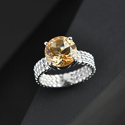 Brazilian Citrine 3.50 ctw Solitaire Ring in Stainless Steel (Size 10.0)