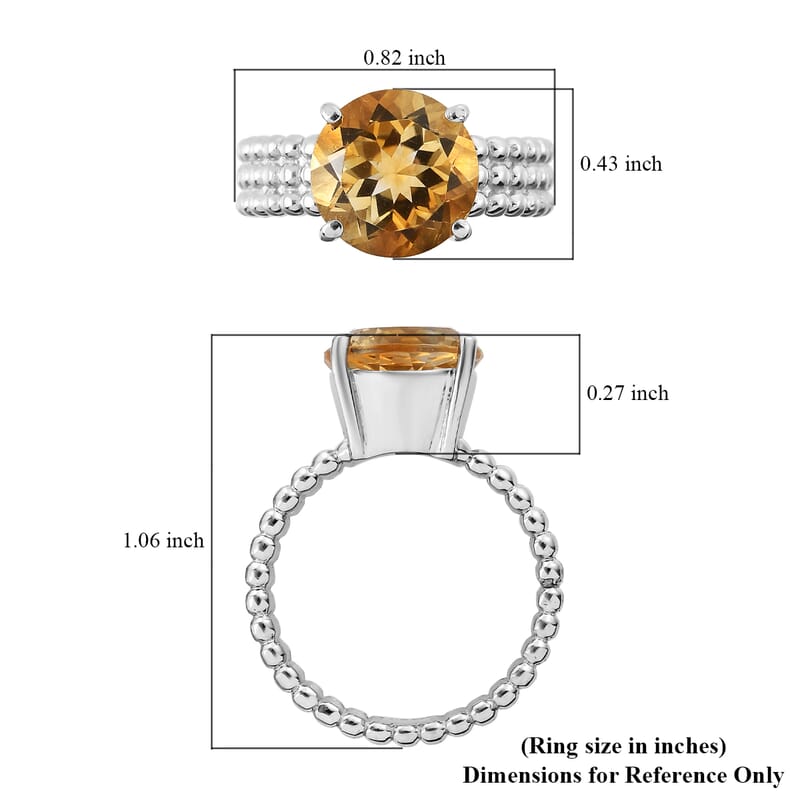 Brazilian Citrine 3.50 ctw Solitaire Ring in Stainless Steel (Size 10.0)