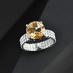 Brazilian Citrine 3.50 ctw Solitaire Ring in Stainless Steel (Size 7.0)
