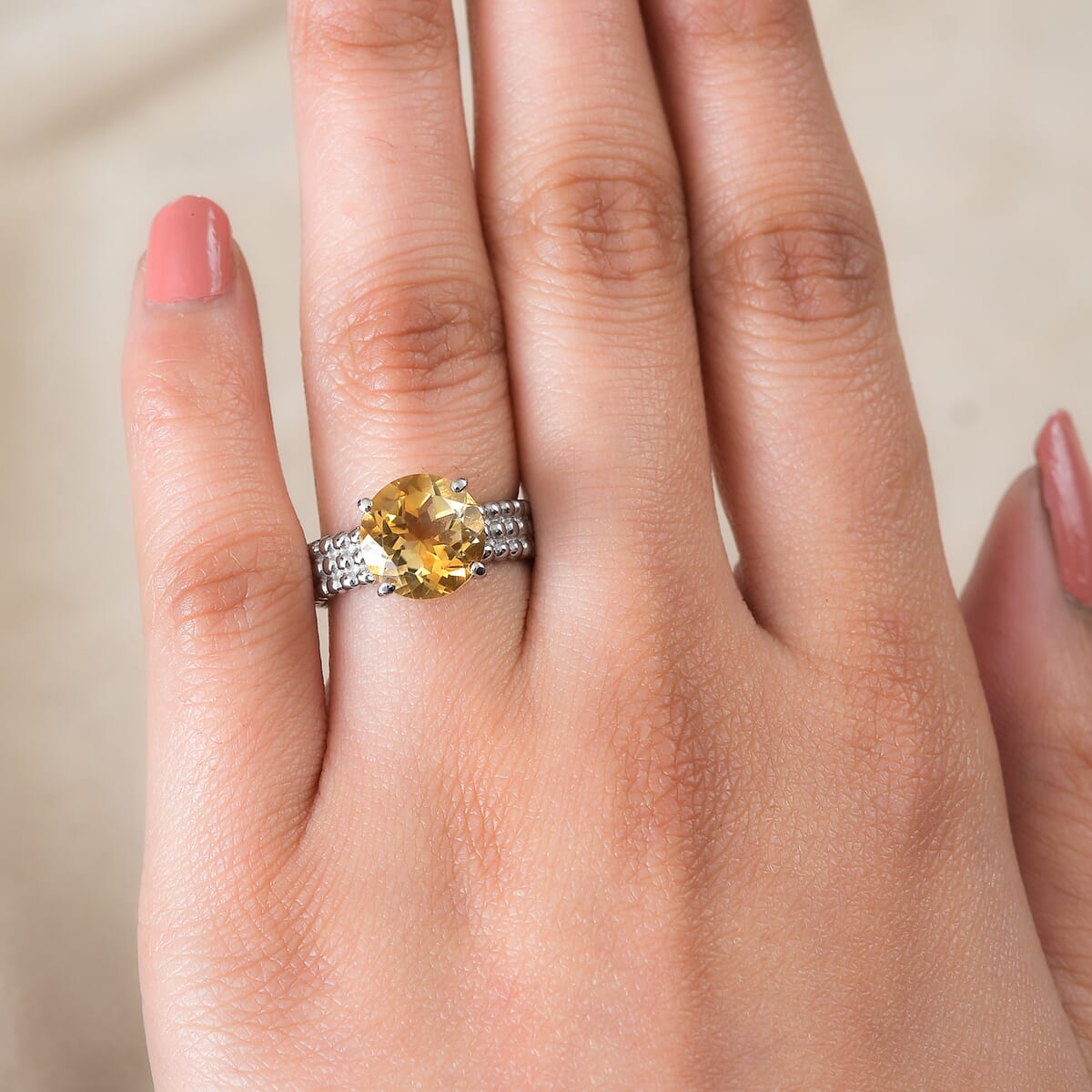 Brazilian Citrine 3.50 ctw Solitaire Ring in Stainless Steel (Size 9.0) image number 2