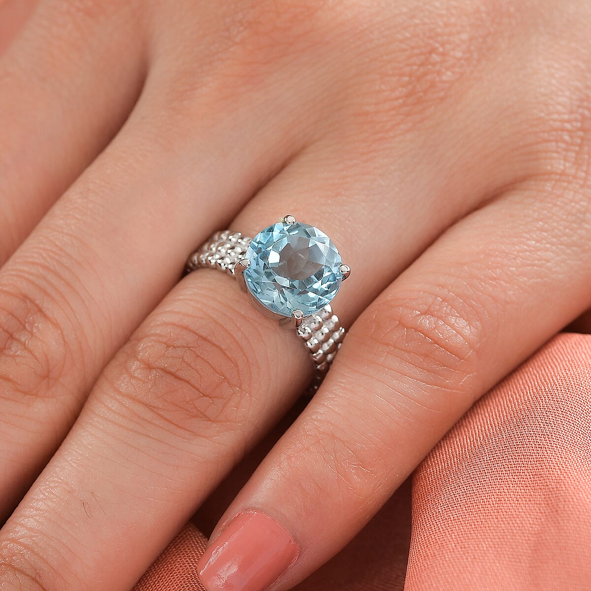 Sky Blue Topaz 4.90 ctw Solitaire Ring in Stainless Steel (Size 5.0) image number 2
