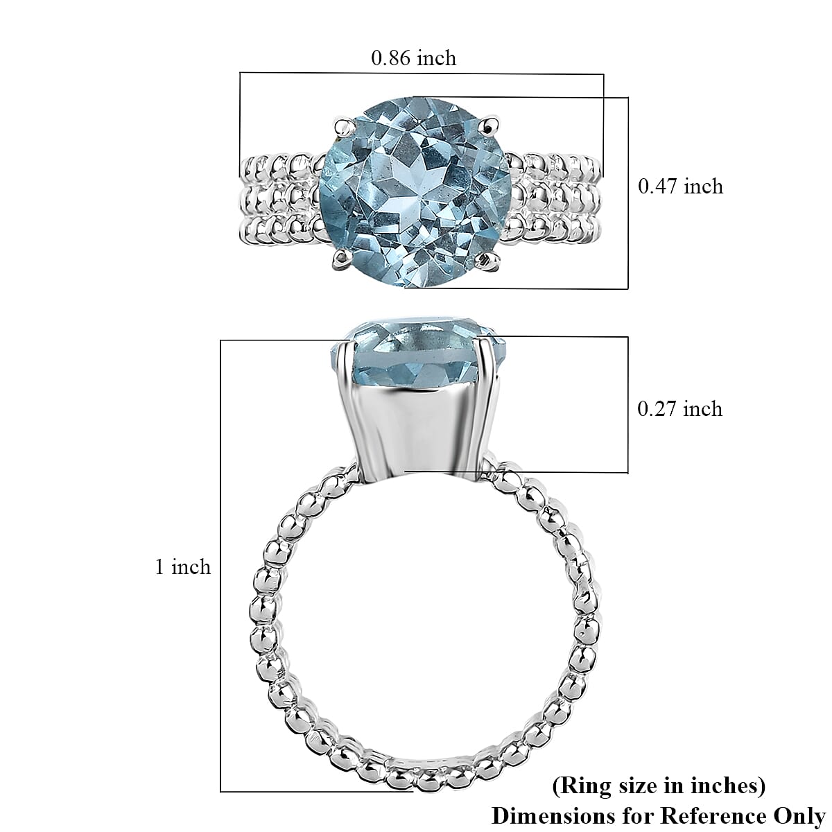Sky Blue Topaz 4.90 ctw Solitaire Ring in Stainless Steel (Size 5.0) image number 5