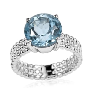 Sky Blue Topaz 4.90 ctw Solitaire Ring in Stainless Steel (Size 6.0)