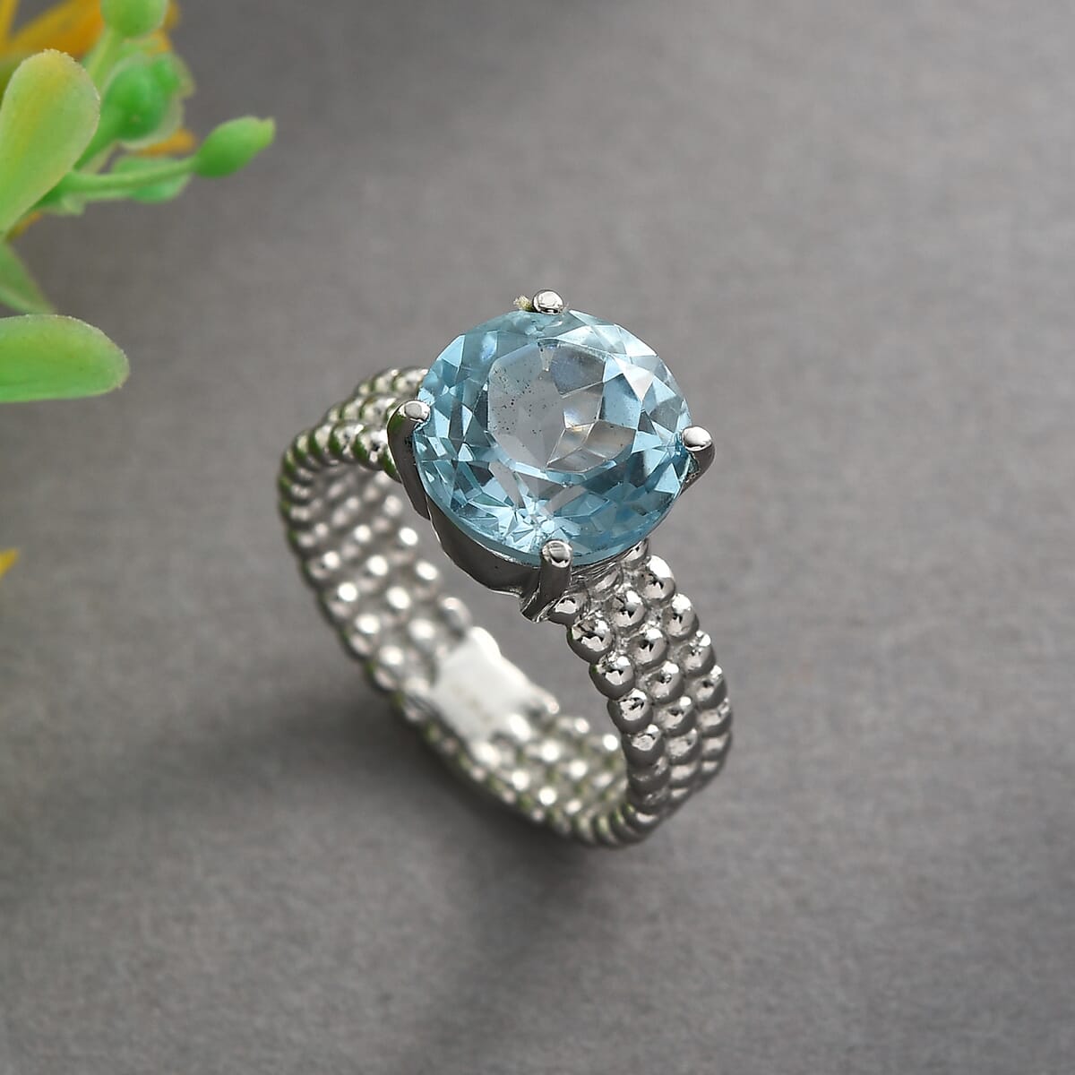 Sky Blue Topaz 4.90 ctw Solitaire Ring in Stainless Steel (Size 6.0) image number 1
