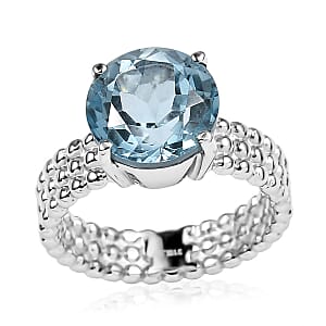 Sky Blue Topaz 4.90 ctw Solitaire Ring in Stainless Steel (Size 9.0)