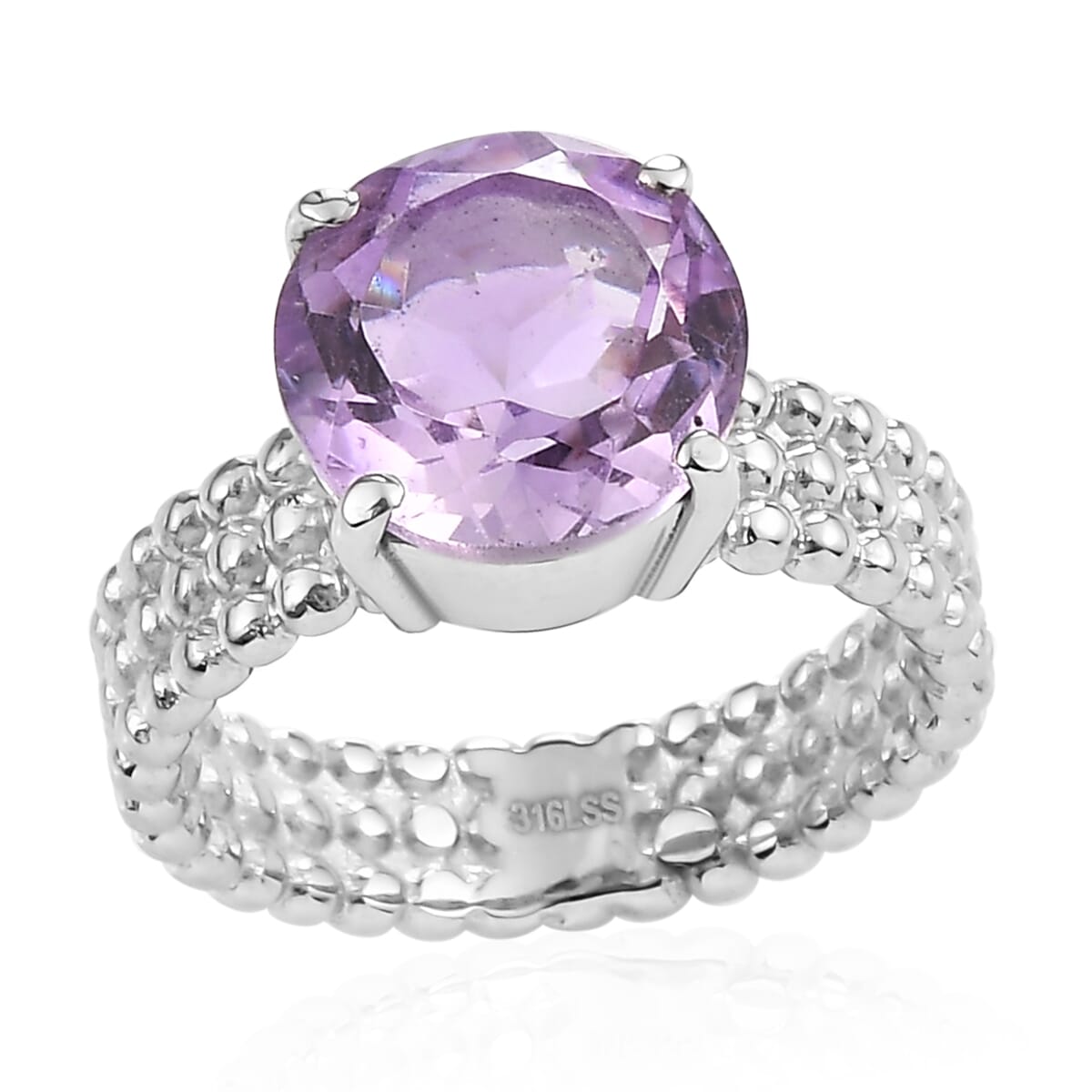 Rose De France Amethyst 3.75 ctw Solitaire Ring in Stainless Steel (Size 5.0) image number 0