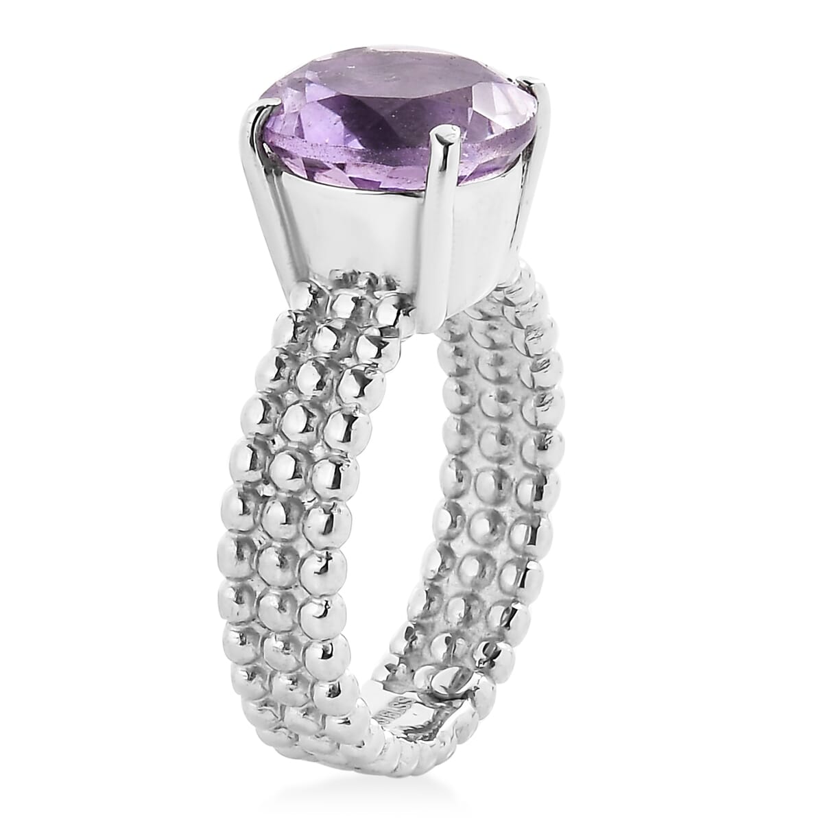 Rose De France Amethyst 3.75 ctw Solitaire Ring in Stainless Steel (Size 5.0) image number 3