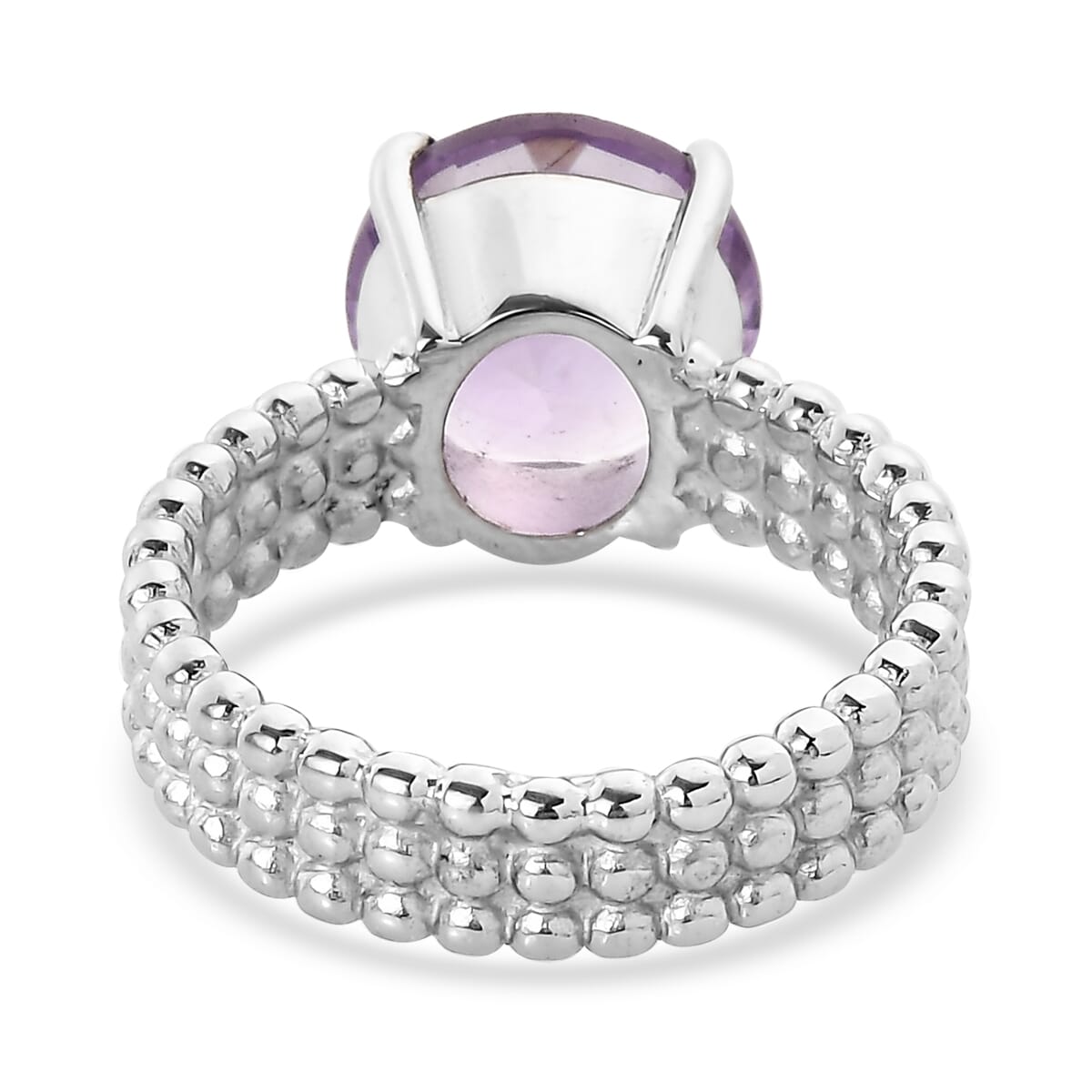 Rose De France Amethyst 3.75 ctw Solitaire Ring in Stainless Steel (Size 5.0) image number 4