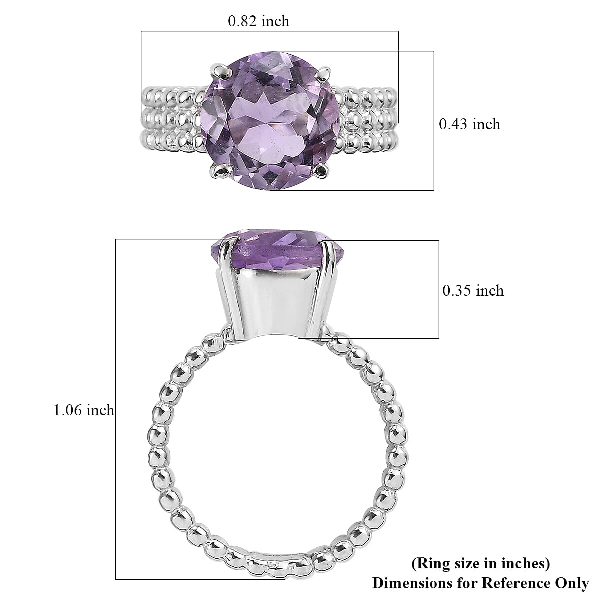 Rose De France Amethyst 3.75 ctw Solitaire Ring in Stainless Steel (Size 9.0) image number 5