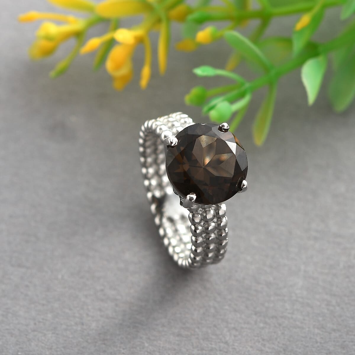 Brazilian Smoky Quartz 3.50 ctw Solitaire Ring In Stainless Steel (Size 5.0) image number 1