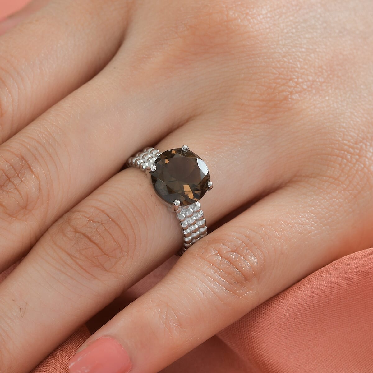 Brazilian Smoky Quartz 3.50 ctw Solitaire Ring In Stainless Steel (Size 5.0) image number 2