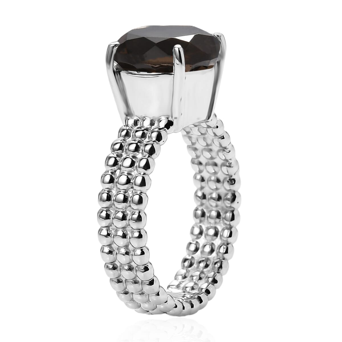 Brazilian Smoky Quartz 3.50 ctw Solitaire Ring In Stainless Steel (Size 5.0) image number 3
