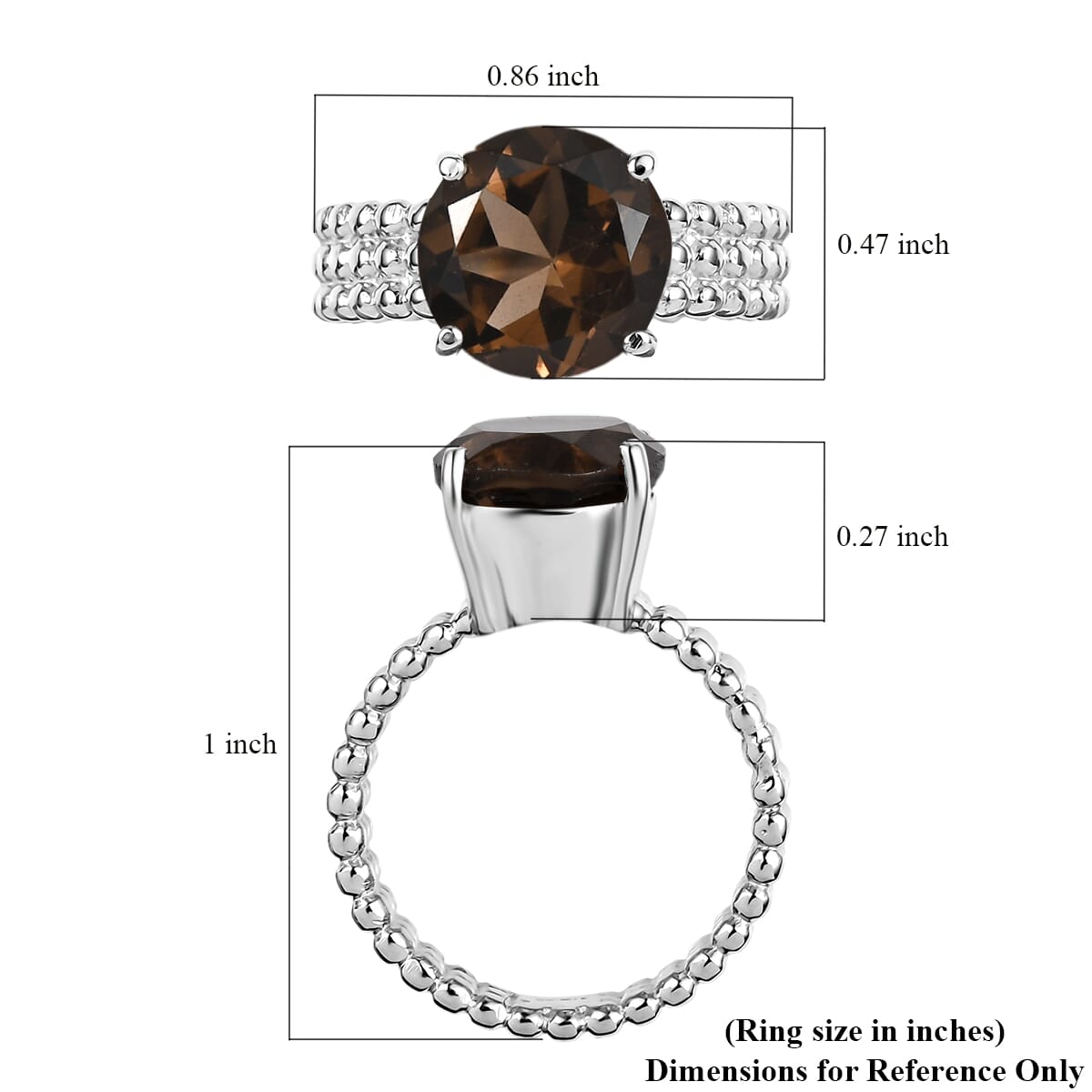 Brazilian Smoky Quartz 3.50 ctw Solitaire Ring In Stainless Steel (Size 5.0) image number 5