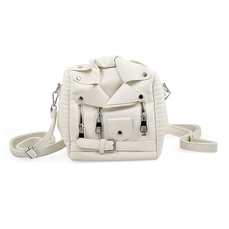White Crocodile Embossed Faux Leather Jacket Bag