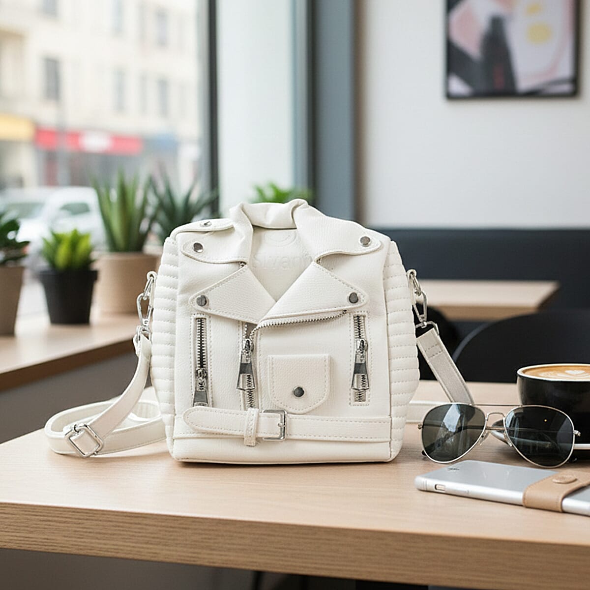 White Crocodile Embossed Faux Leather Jacket Bag image number 1