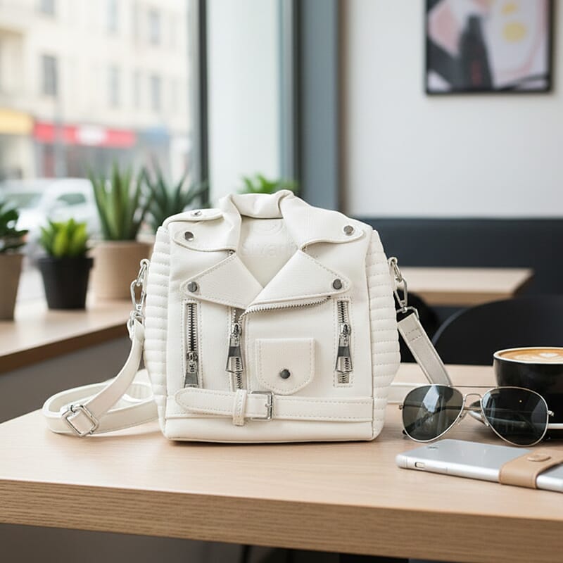 White Crocodile Embossed Faux Leather Jacket Bag