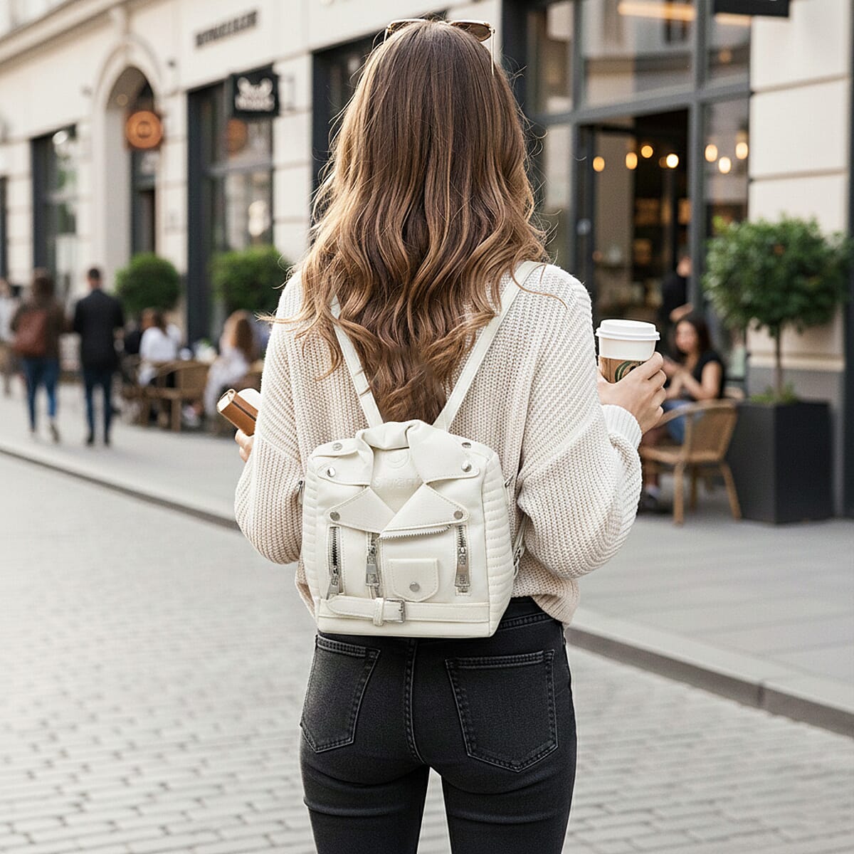 White Crocodile Embossed Faux Leather Jacket Bag image number 2