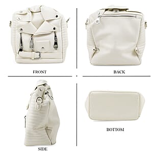 White Crocodile Embossed Faux Leather Jacket Bag