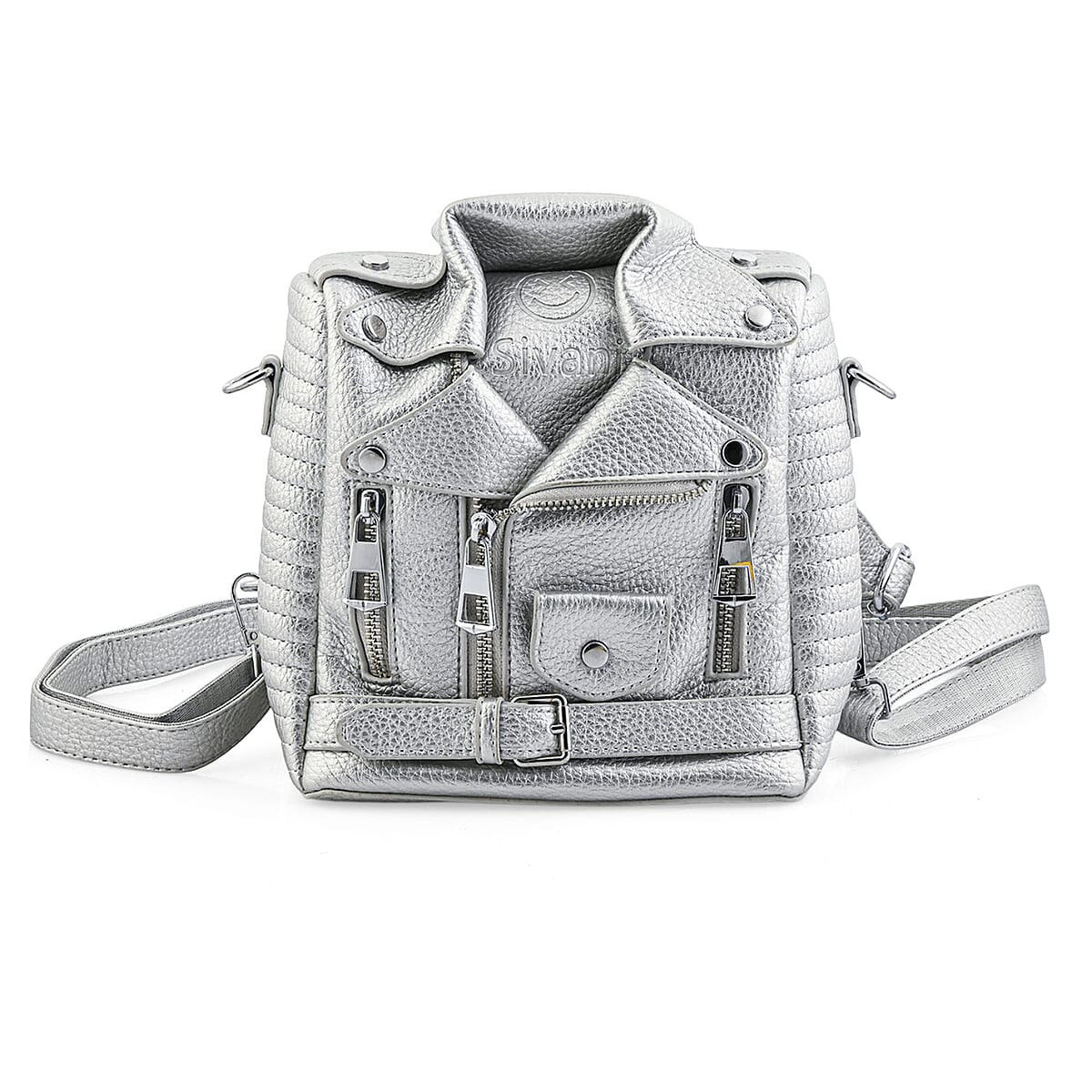 Silver Crocodile Embossed Faux Leather Jacket Bag image number 0