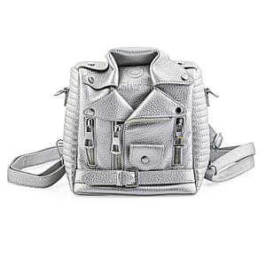 Silver Crocodile Embossed Faux Leather Jacket Bag