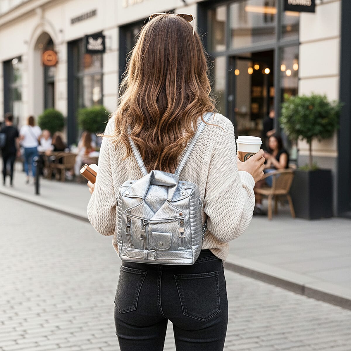 Silver Crocodile Embossed Faux Leather Jacket Bag image number 2