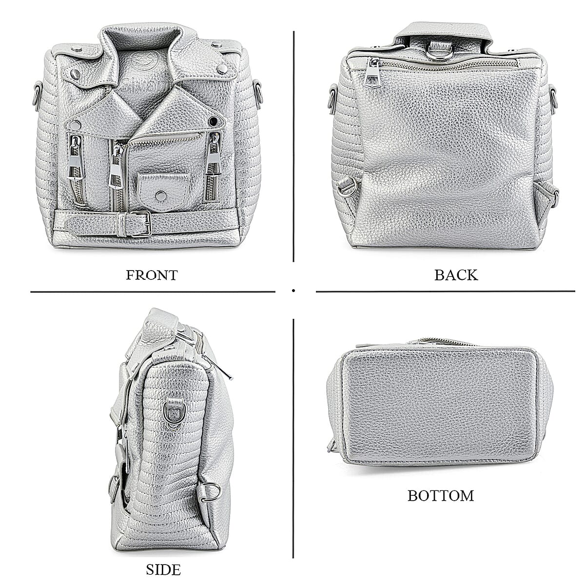 Silver Crocodile Embossed Faux Leather Jacket Bag image number 3