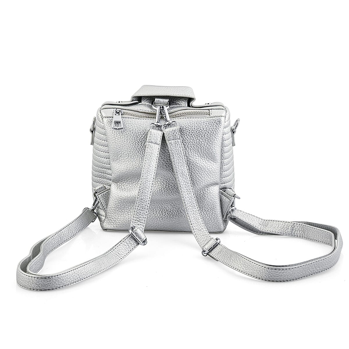 Silver Crocodile Embossed Faux Leather Jacket Bag image number 4