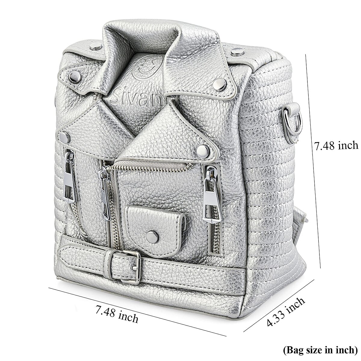Silver Crocodile Embossed Faux Leather Jacket Bag image number 6