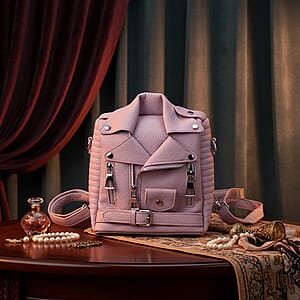 Pink Crocodile Embossed Faux Leather Jacket Bag