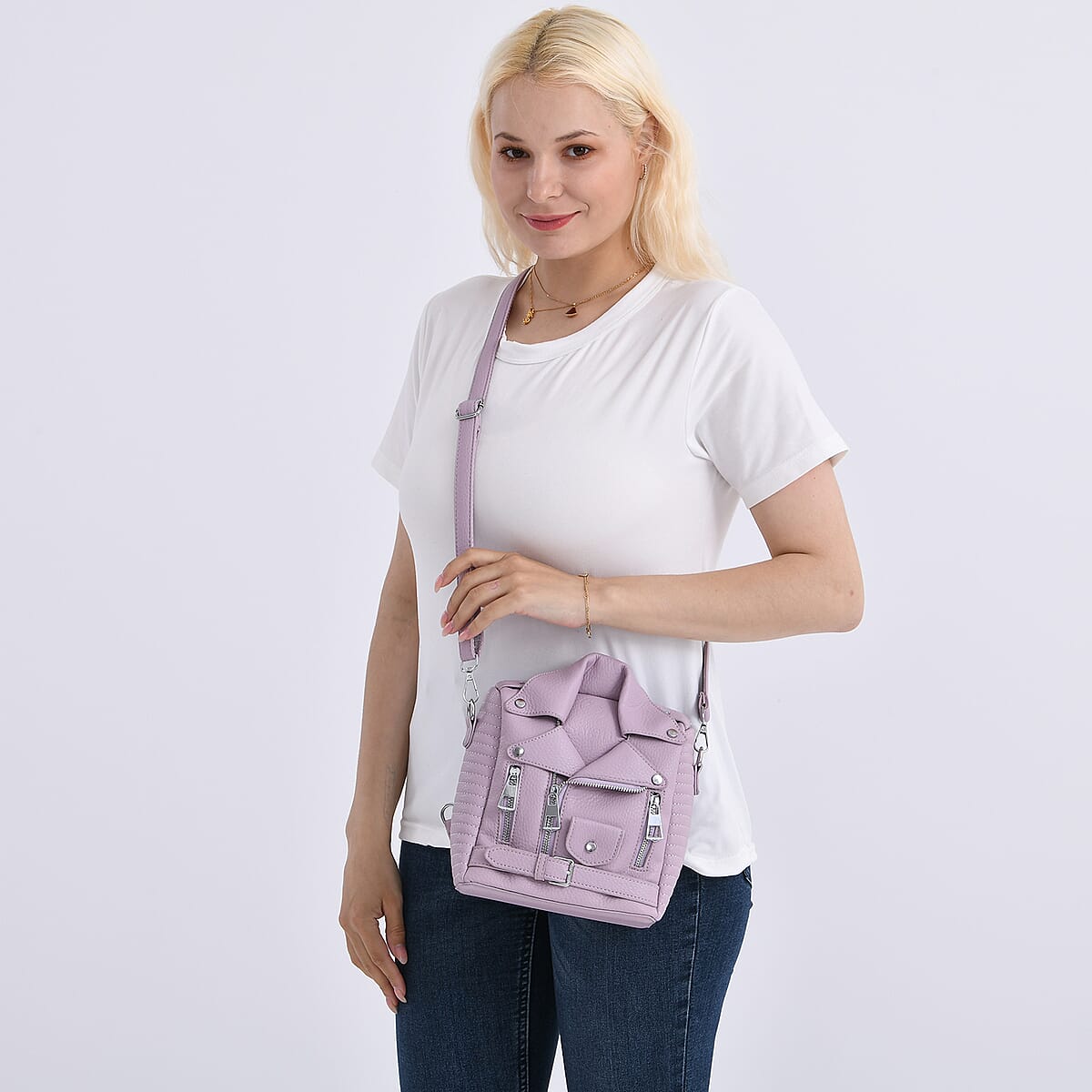 Pink Crocodile Embossed Faux Leather Jacket Bag image number 2