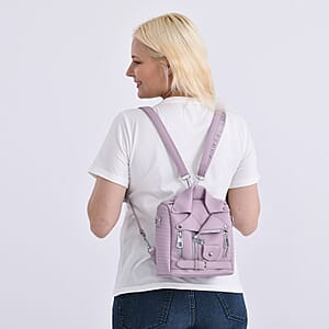 Pink Crocodile Embossed Faux Leather Jacket Bag