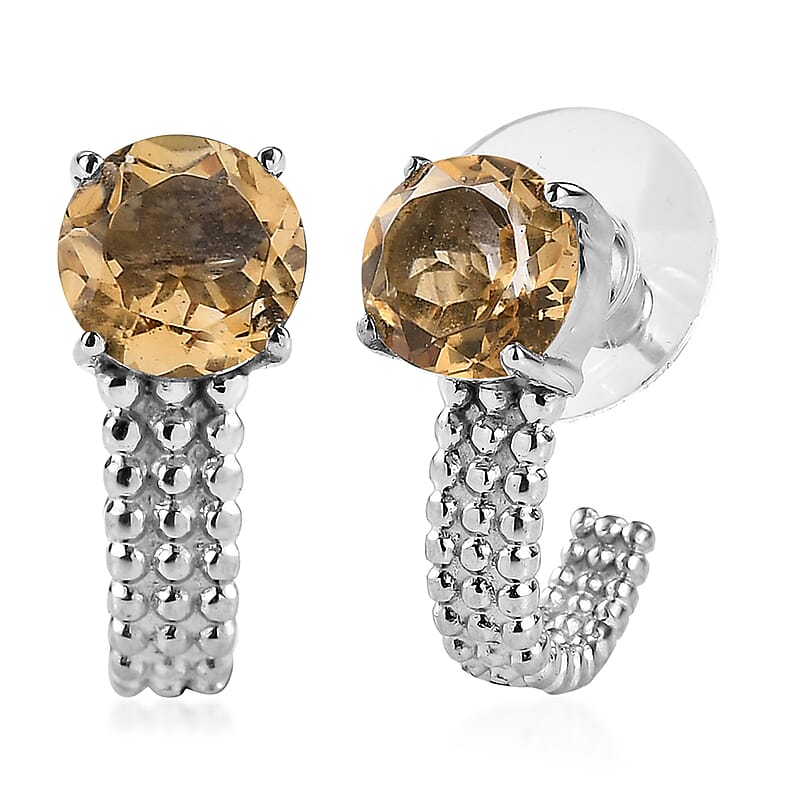 Brazilian Citrine 3.80 ctw J Hoop Earrings in Stainless Steel