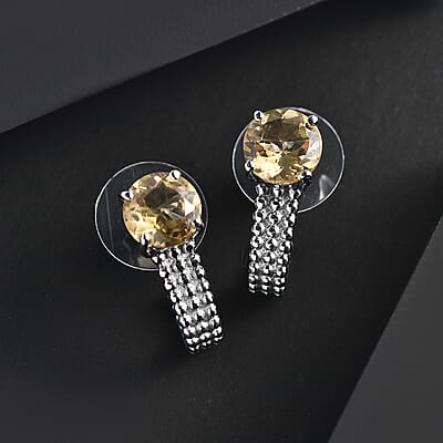 Brazilian Citrine 3.80 ctw J Hoop Earrings in Stainless Steel