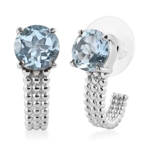 Sky Blue Topaz 4.75 ctw J Hoop Earring in Stainless Steel